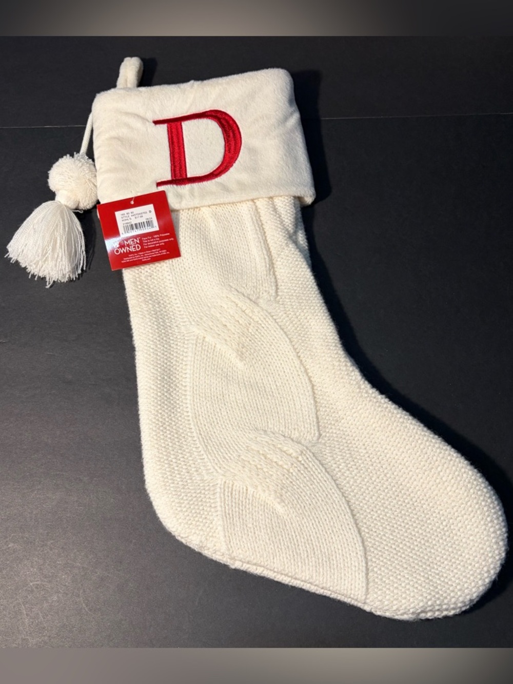 Kohl’s Monogram Christmas Stocking Letter D White Knit Personalized NEW